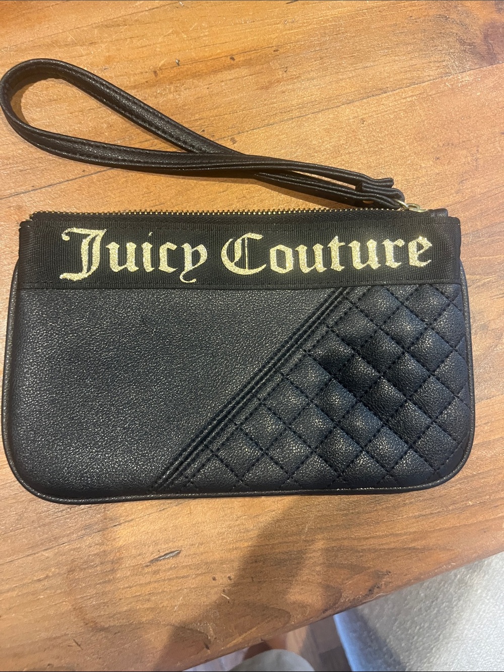 Juicy Couture vintage Black Wristlet with Gold Logo card holder and fits phone